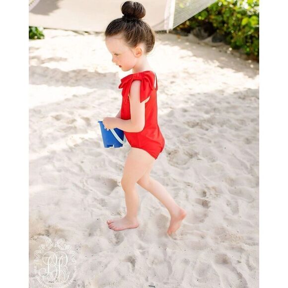 The Beaufort Bonnet Company Brookhaven Bow Bathing Suit - Richmond Red 2T - Picture 1 of 5